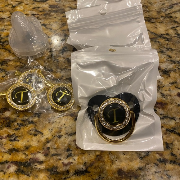 Monogram Gold/Blinged Pacifier “T” - Picture 3 of 3